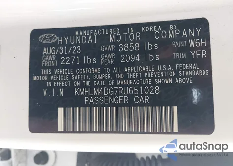 2024 Hyundai Elantra Sel z USA, uszkodzony, nr VIN KMHLM4DG7RU651028